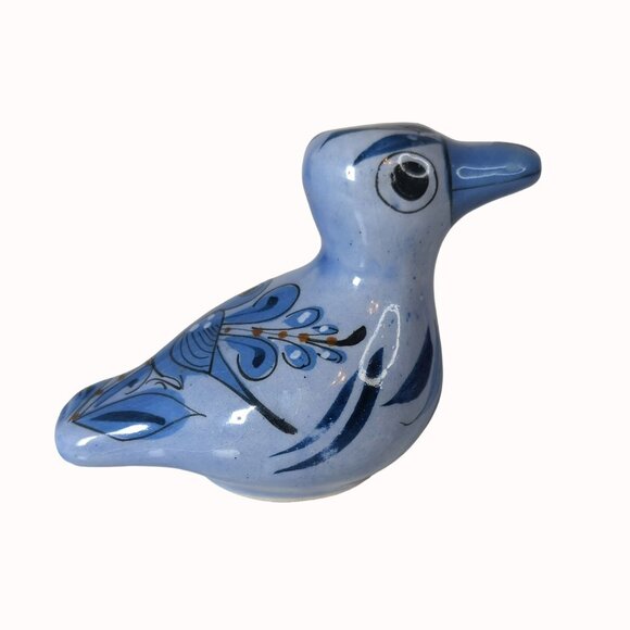 Vintage Mexican Folk Art Stoneware Ceramic Bird Figurine Hand-Painted Blue - Picture 3 of 5